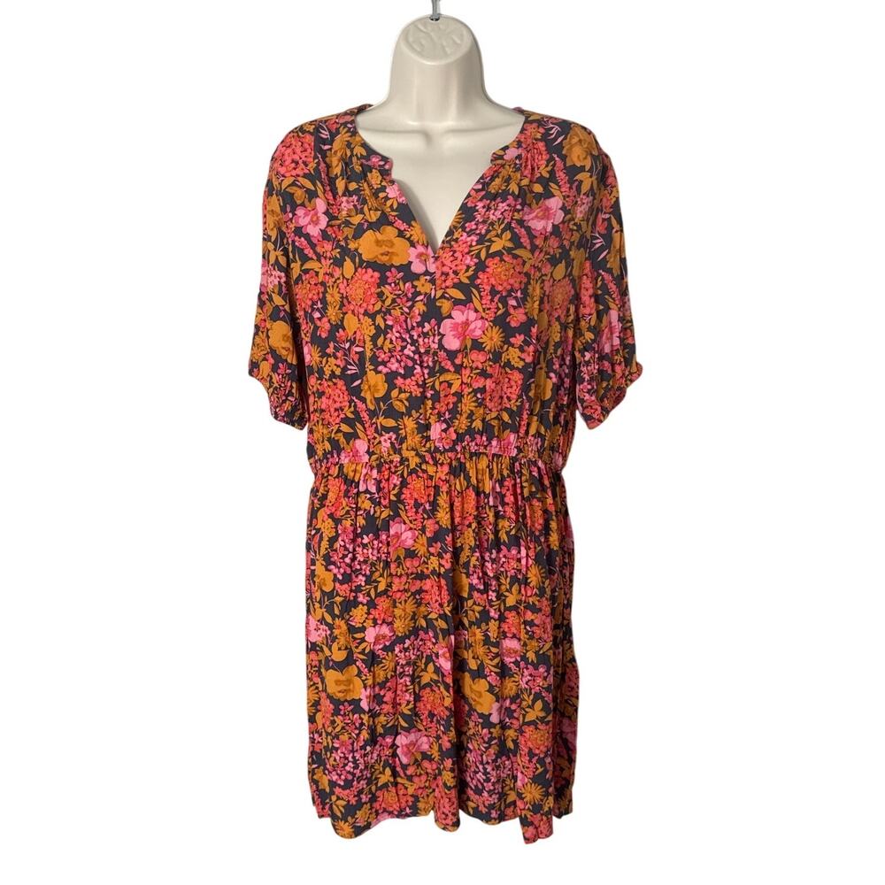 NWT LOFT Short Sleeve V Neck Floral Print Mini Dress Size L